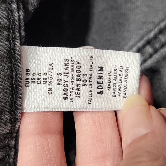 &Denim Size 6 Washed Black 90's Baggy Jeans Ultra High Waist, Gently Used Cond. - Picture 9 of 13